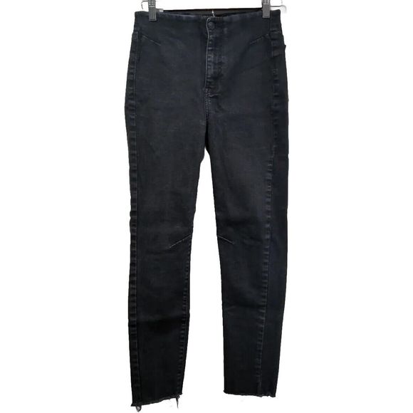 We The Free Denim - We The Free Miles Away High Rise Raw Hem Jeans Size 28 Black Stretch Skinny